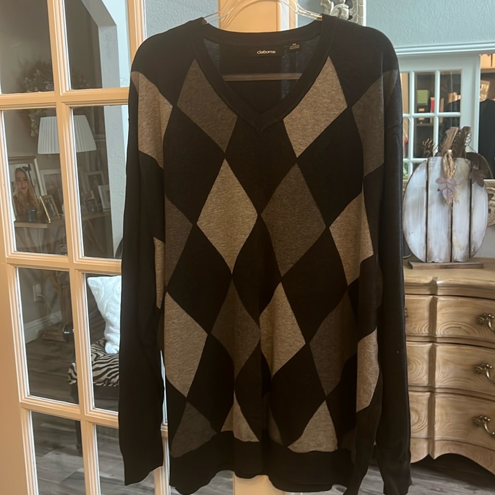 Men’s Black Argyle Sweater 3XL
